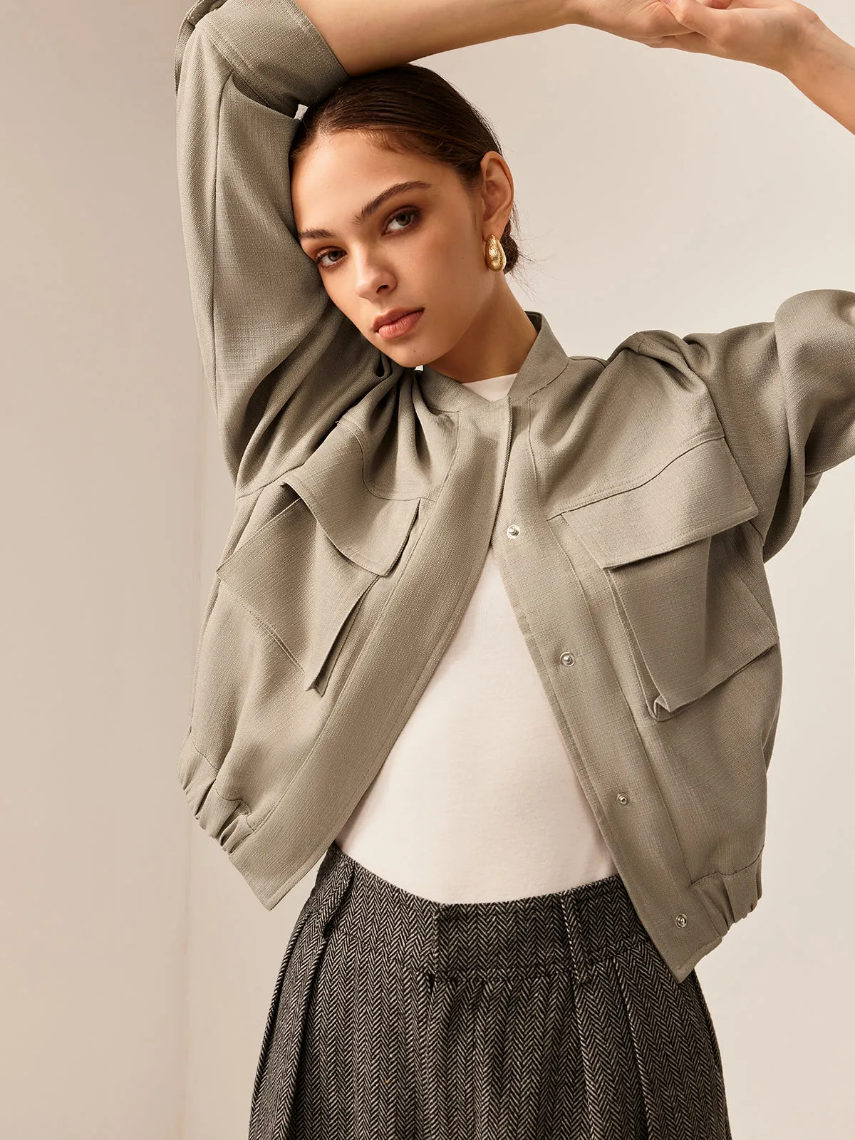 Plain Long Sleeve Cargo Jacket sold by COMMENSE product image thumbnail 5