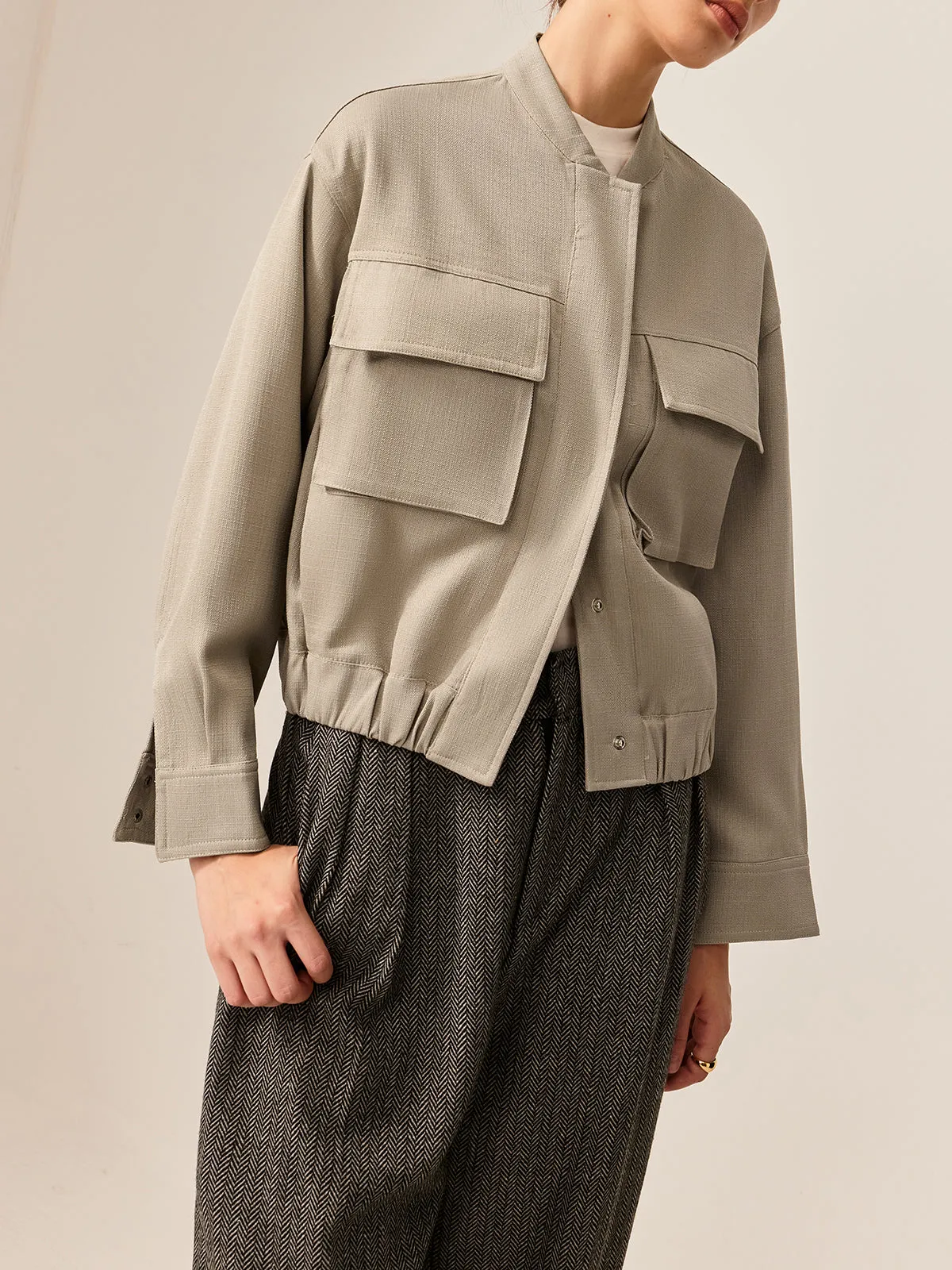 Plain Long Sleeve Cargo Jacket sold by COMMENSE product image thumbnail 2