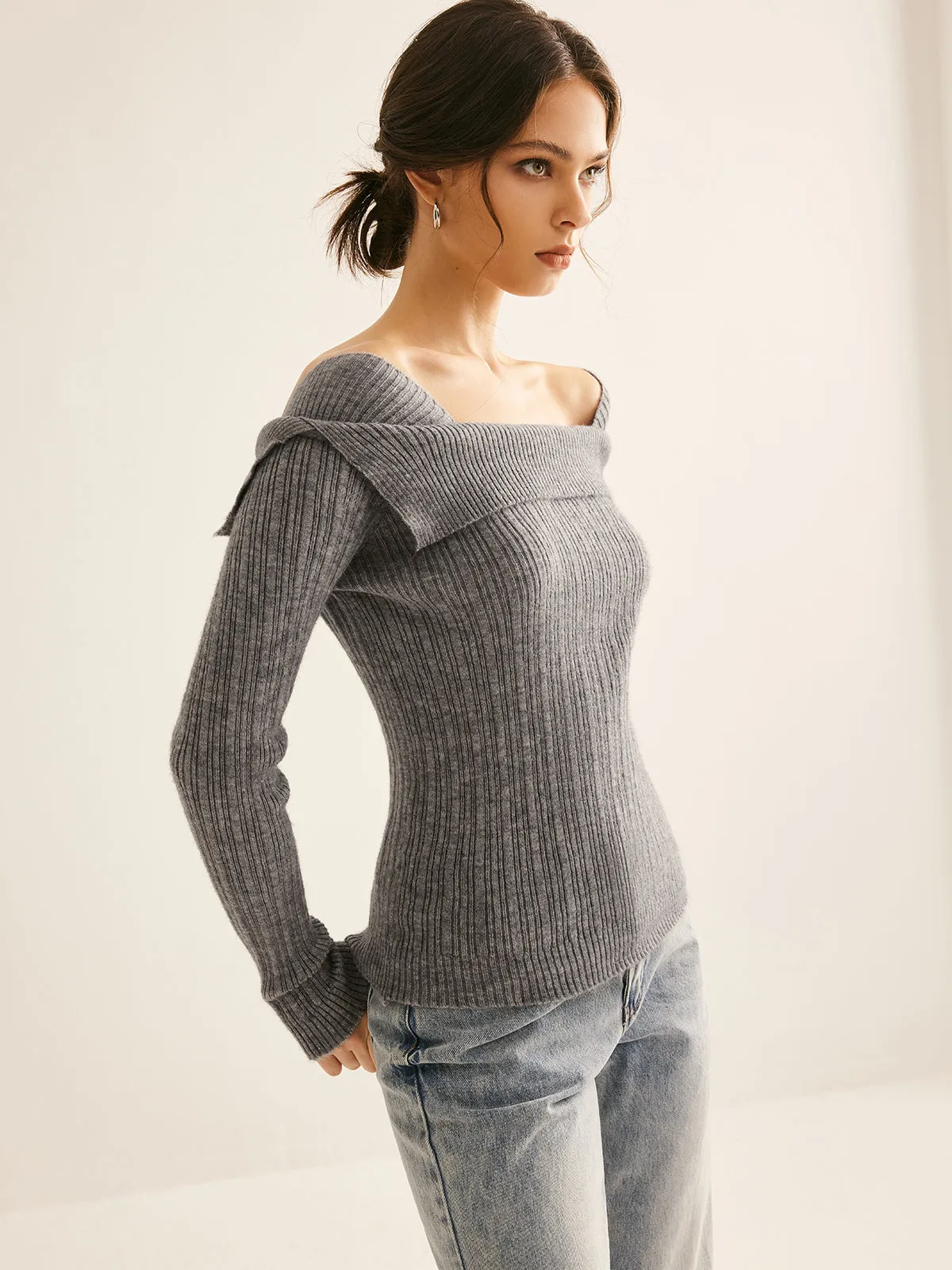 Cold Shoulder Ribbed Slim Sweater sold by COMMENSE product image thumbnail 2