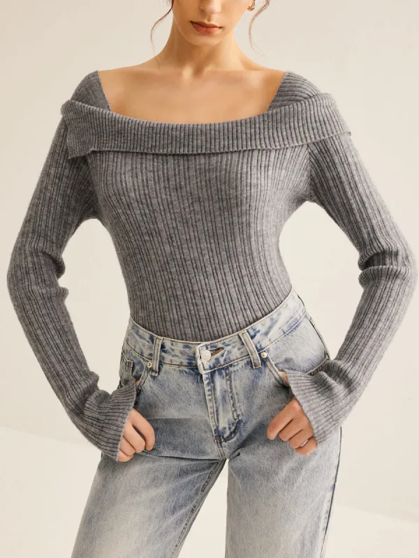 Cold Shoulder Ribbed Slim Sweater sold by COMMENSE