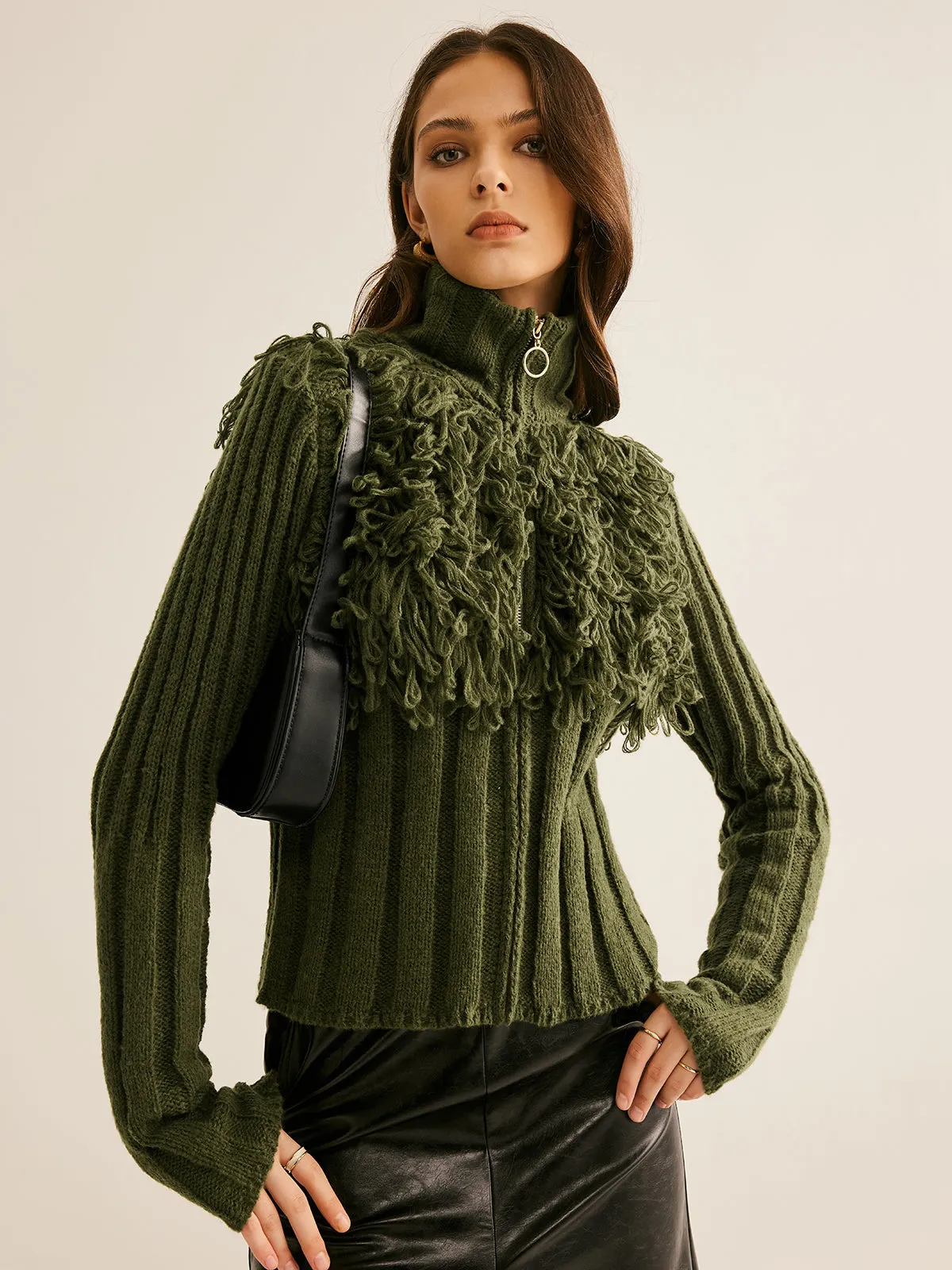 Boheme Raw Hem Zipper Knit Top sold by COMMENSE product image thumbnail 2