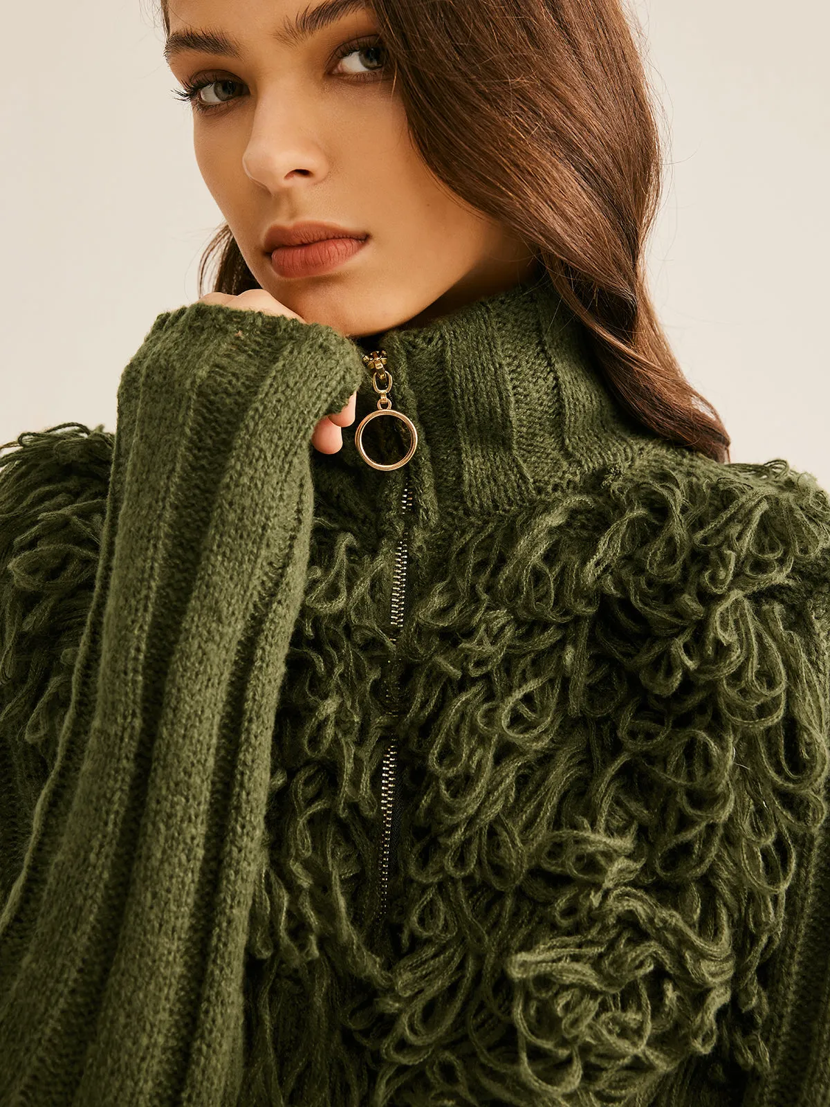 Boheme Raw Hem Zipper Knit Top sold by COMMENSE product image thumbnail 3