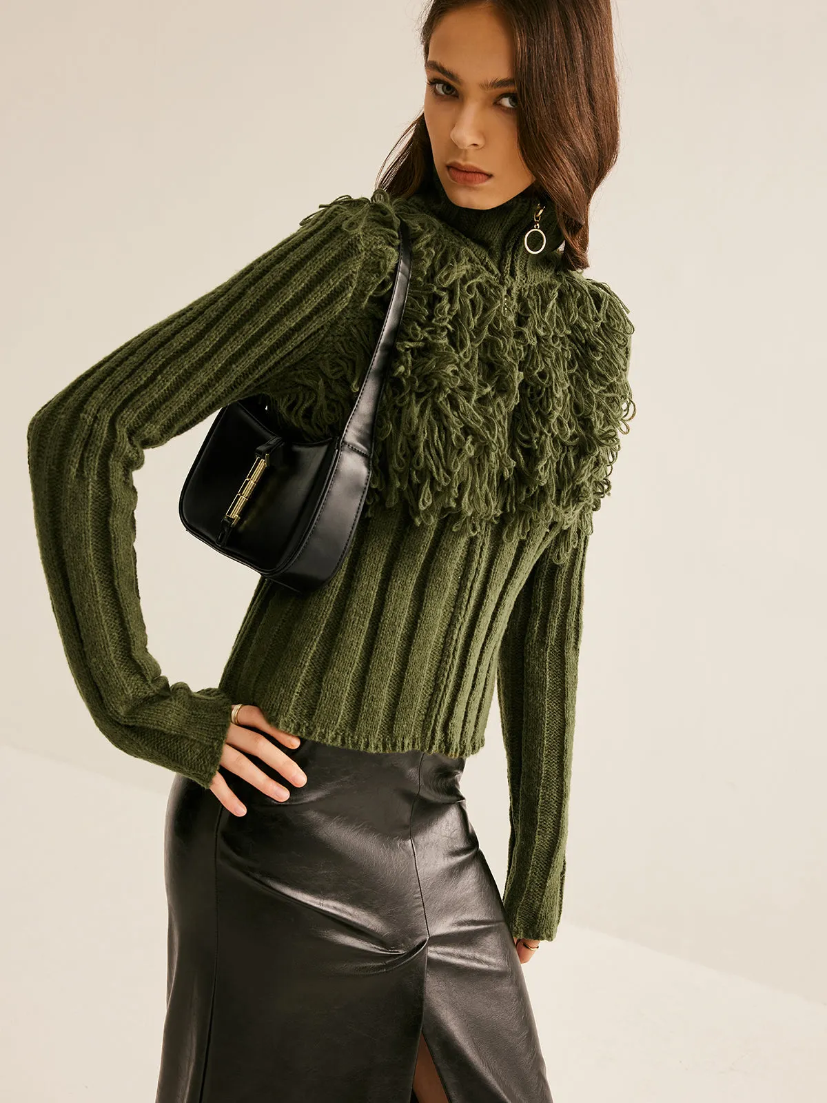 Boheme Raw Hem Zipper Knit Top sold by COMMENSE product image thumbnail 4