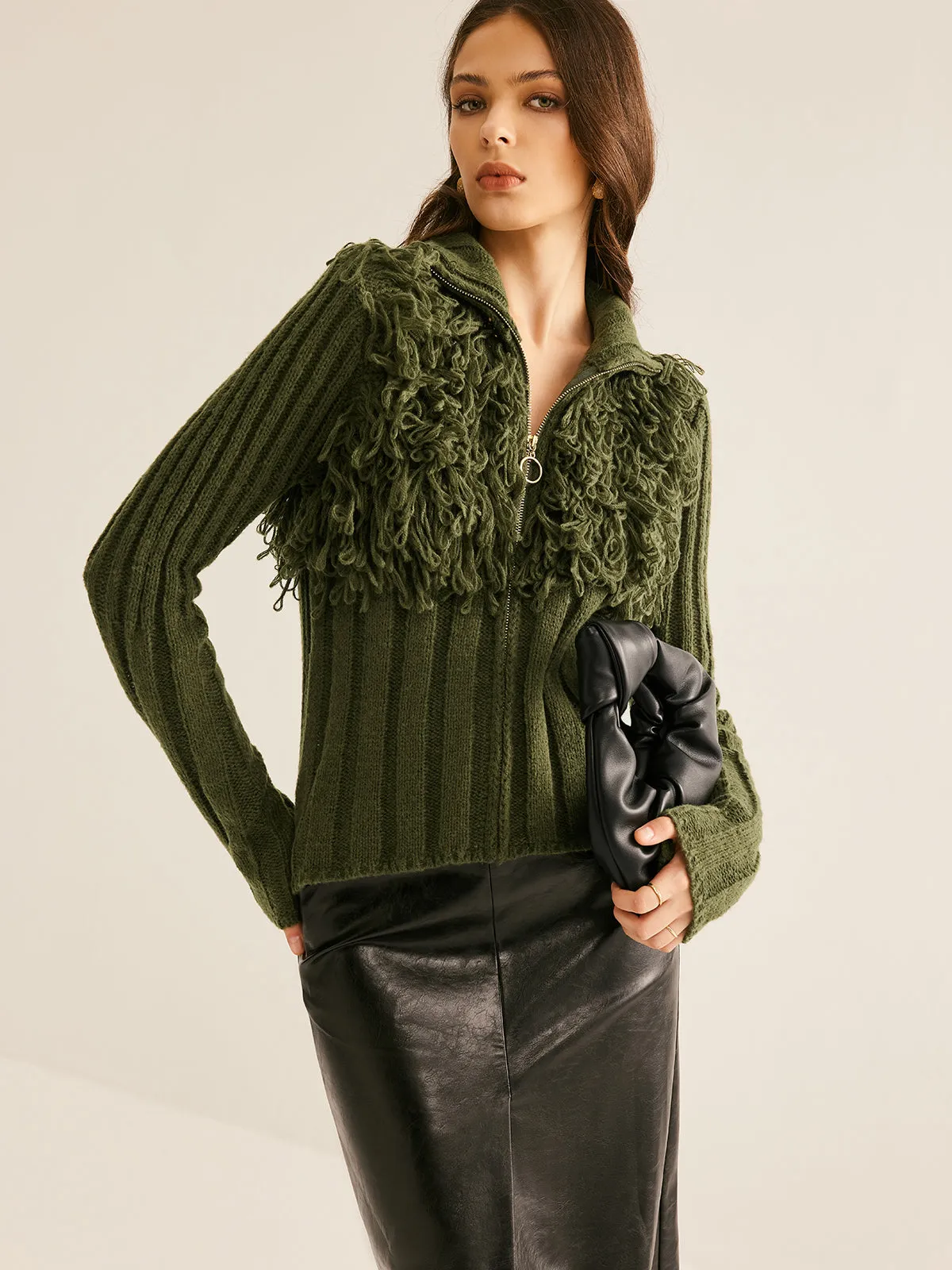 Boheme Raw Hem Zipper Knit Top sold by COMMENSE