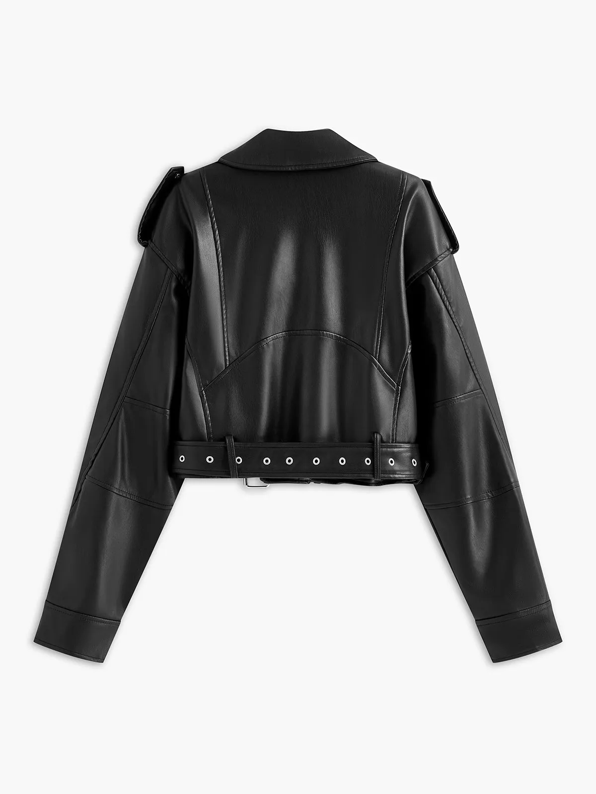 Zipper Belted Faux Leather Jacket sold by COMMENSE product image thumbnail 2