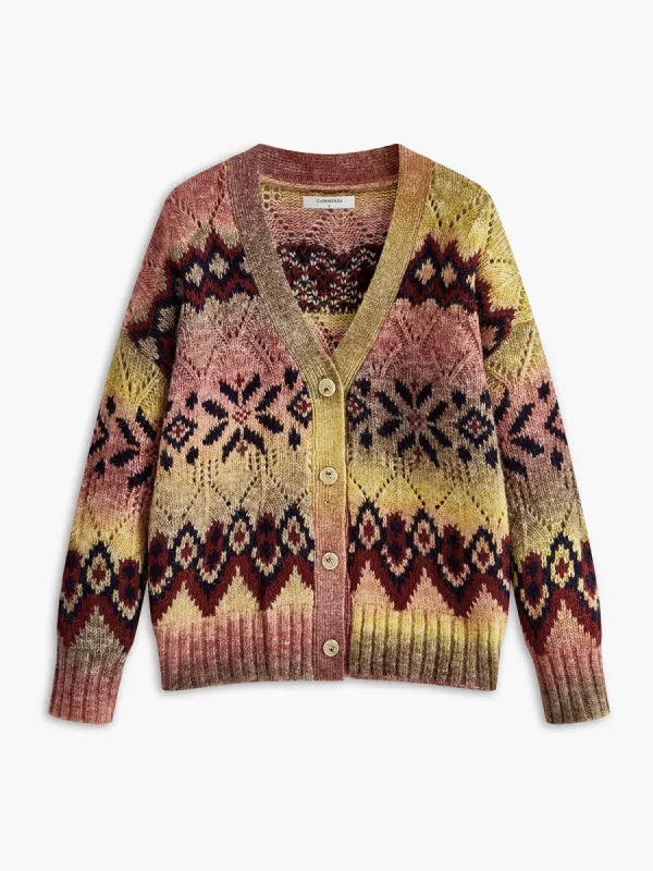 Boheme Printed V-Neck Breasted Cardigan sold by COMMENSE
