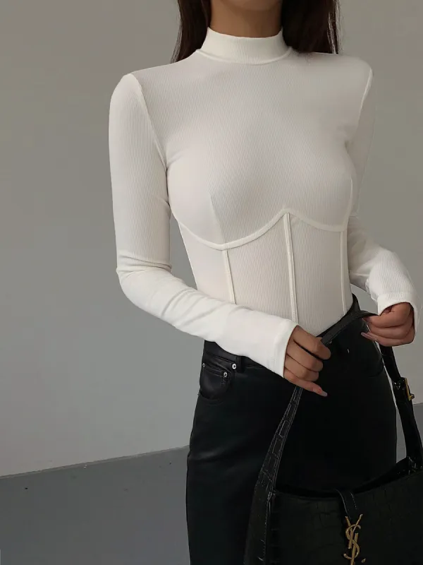 Mock Neck Piping Slim T-Shirt sold by COMMENSE