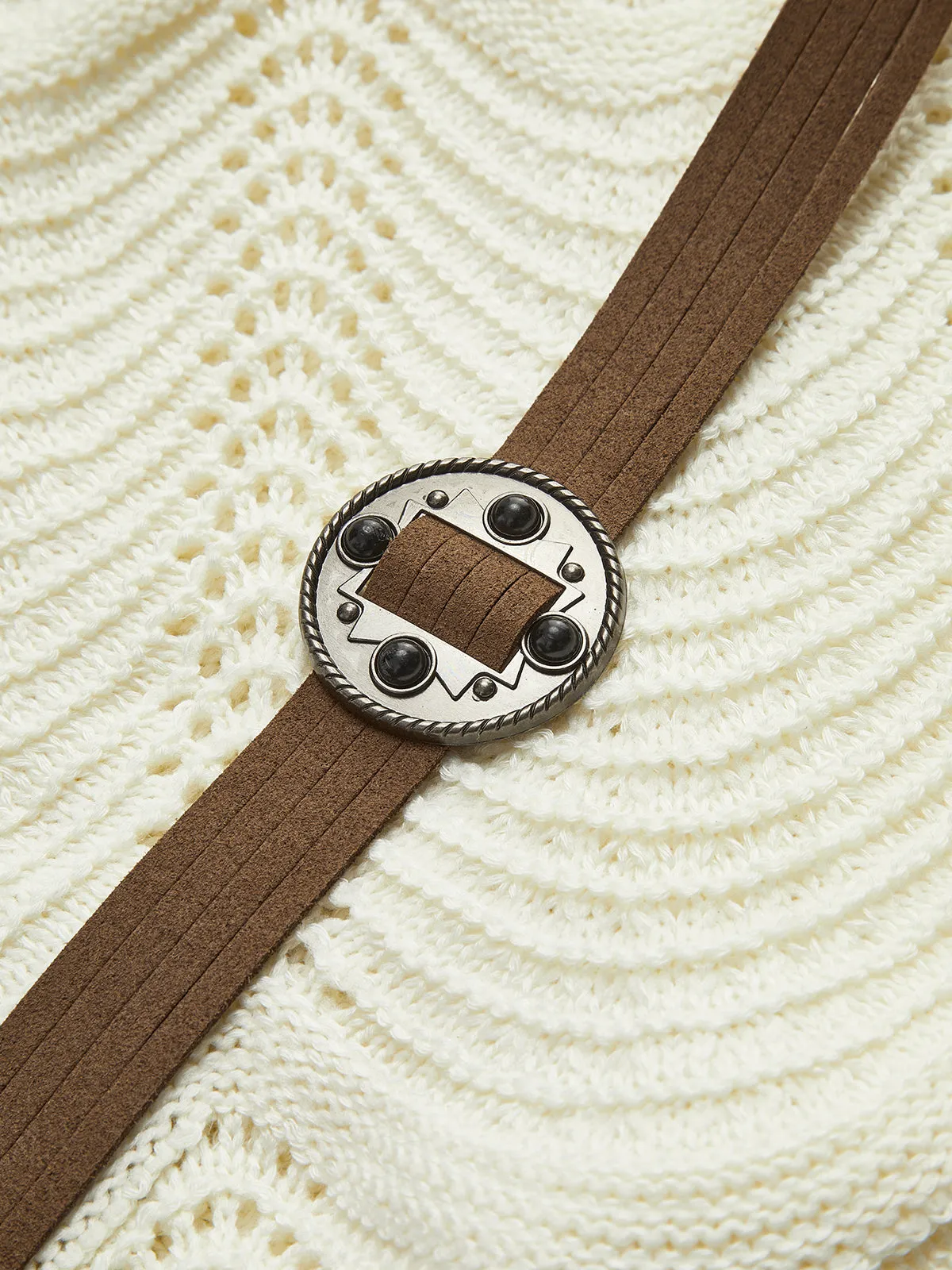 Plain Wave Trim Belted Sweater sold by COMMENSE product image thumbnail 3