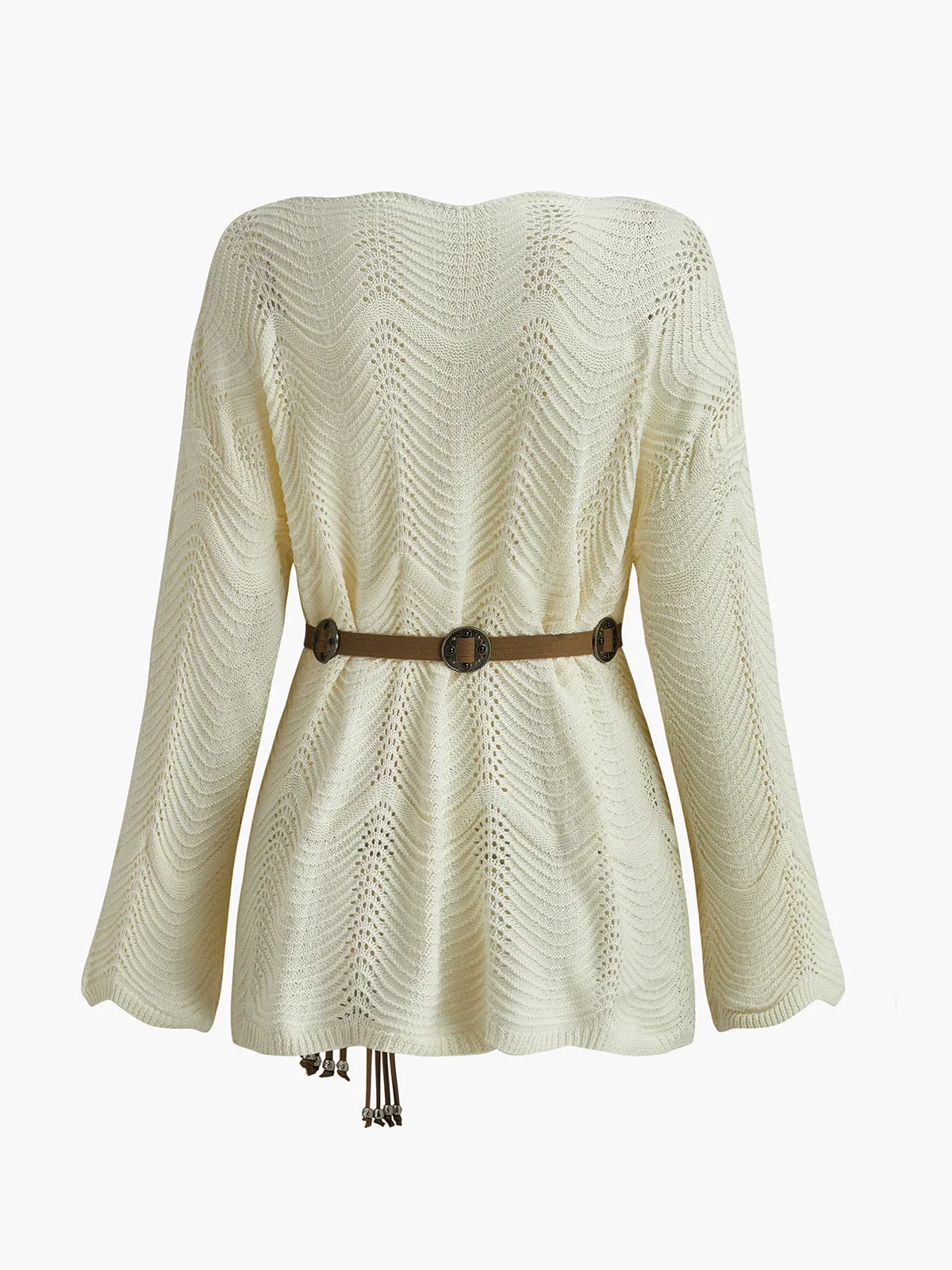 Plain Wave Trim Belted Sweater sold by COMMENSE product image thumbnail 2