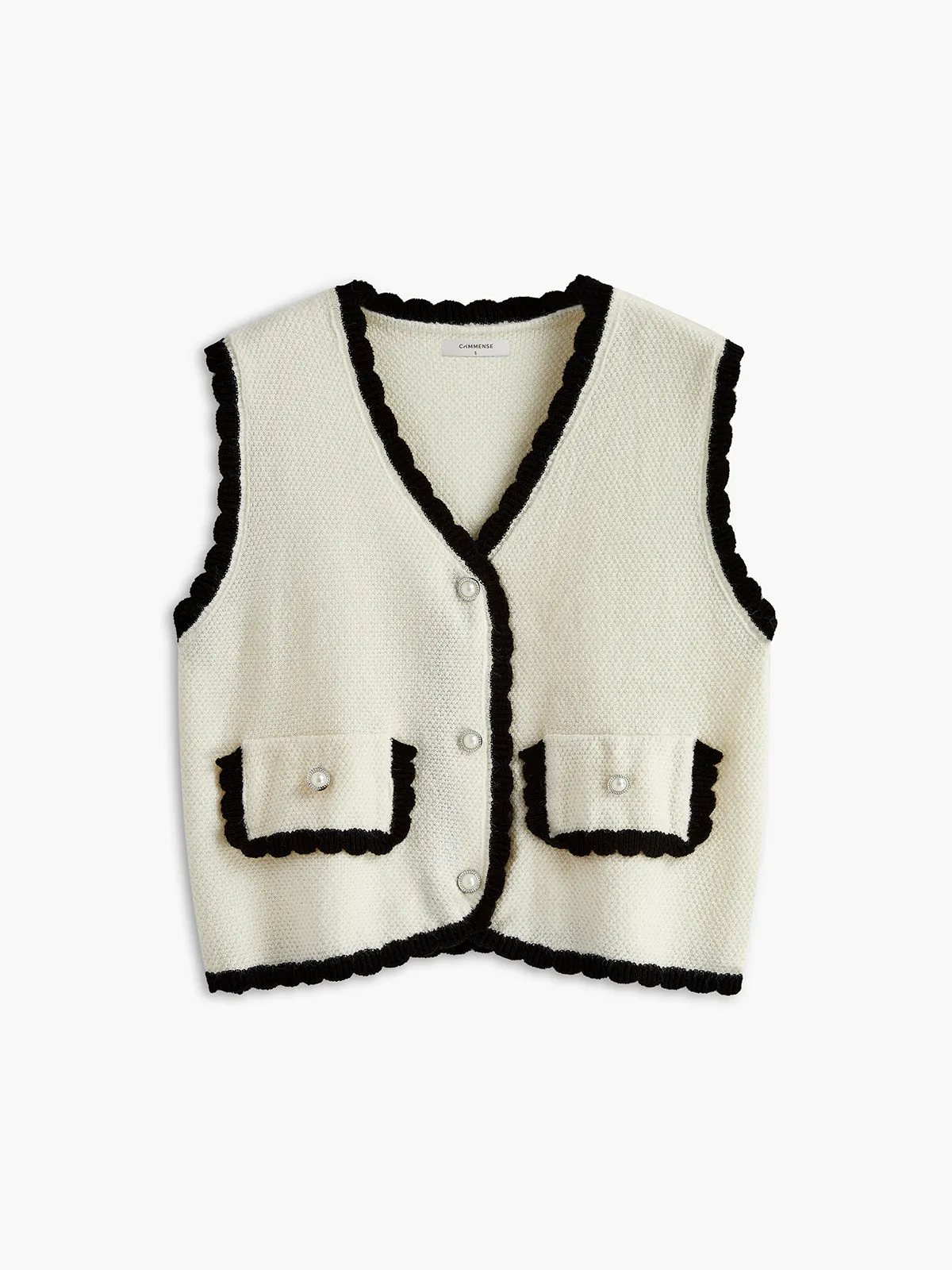 Contrast Wave Trim Breasted Sweater Vest sold by COMMENSE
