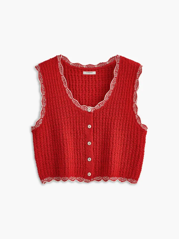 Wave Trim Breasted Sweater Vest sold by COMMENSE