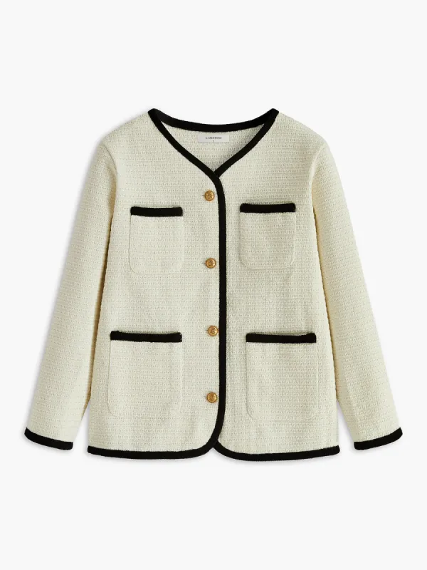 Elegant Contrast Binding Pockets Blazer sold by COMMENSE