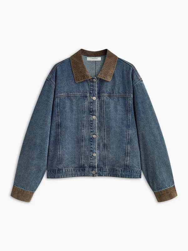 Contrast Collar Piping Denim Jacket sold by COMMENSE