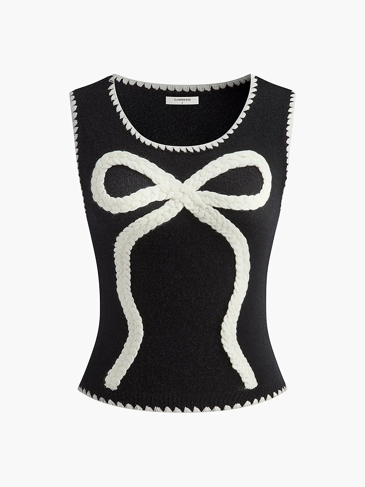 Contrast Trim Bow Sweater Vest sold by COMMENSE