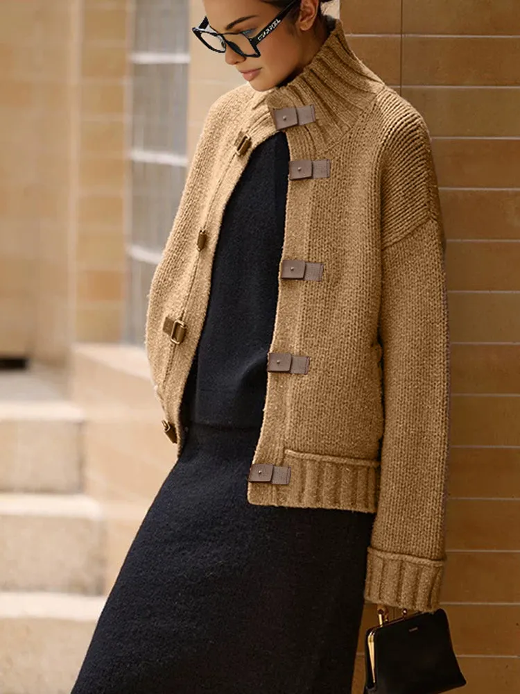 Soft-Buckle Lapel Cardigan sold by COMMENSE