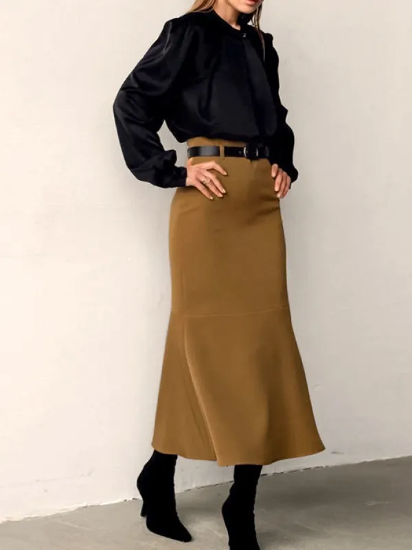 Minimalist Plain Skirt Without Belt sold by COMMENSE