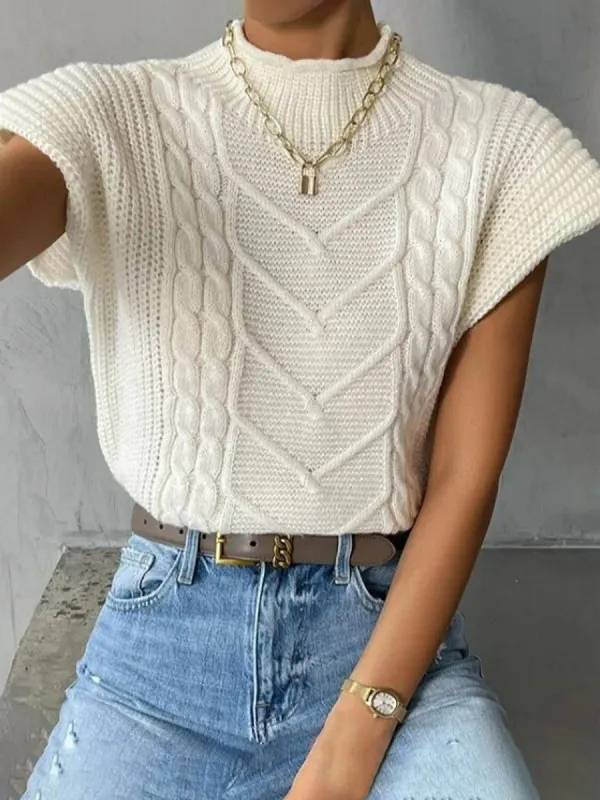 Plain Cap Sleeve Sweater Vest sold by COMMENSE