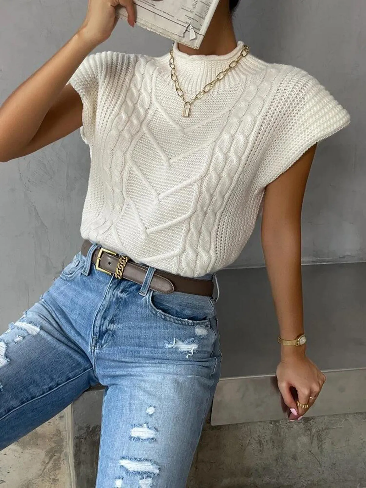 Plain Cap Sleeve Sweater Vest sold by COMMENSE product image thumbnail 3