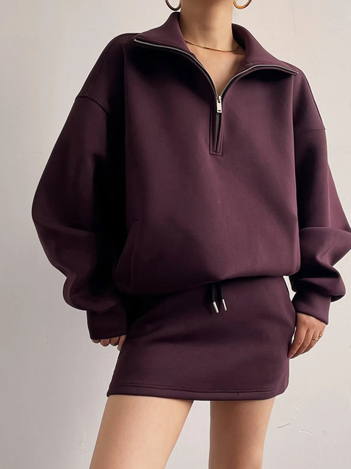 Drawstring Zipper Lapel Skirt Set sold by COMMENSE product image thumbnail 3