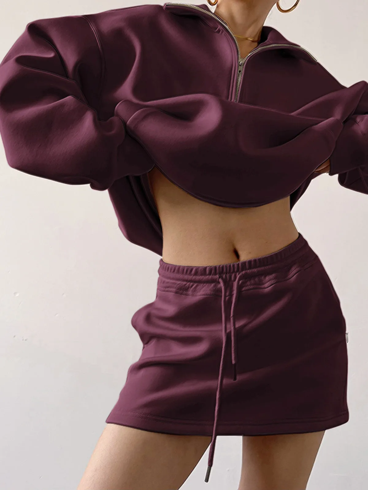 Drawstring Zipper Lapel Skirt Set sold by COMMENSE product image thumbnail 4