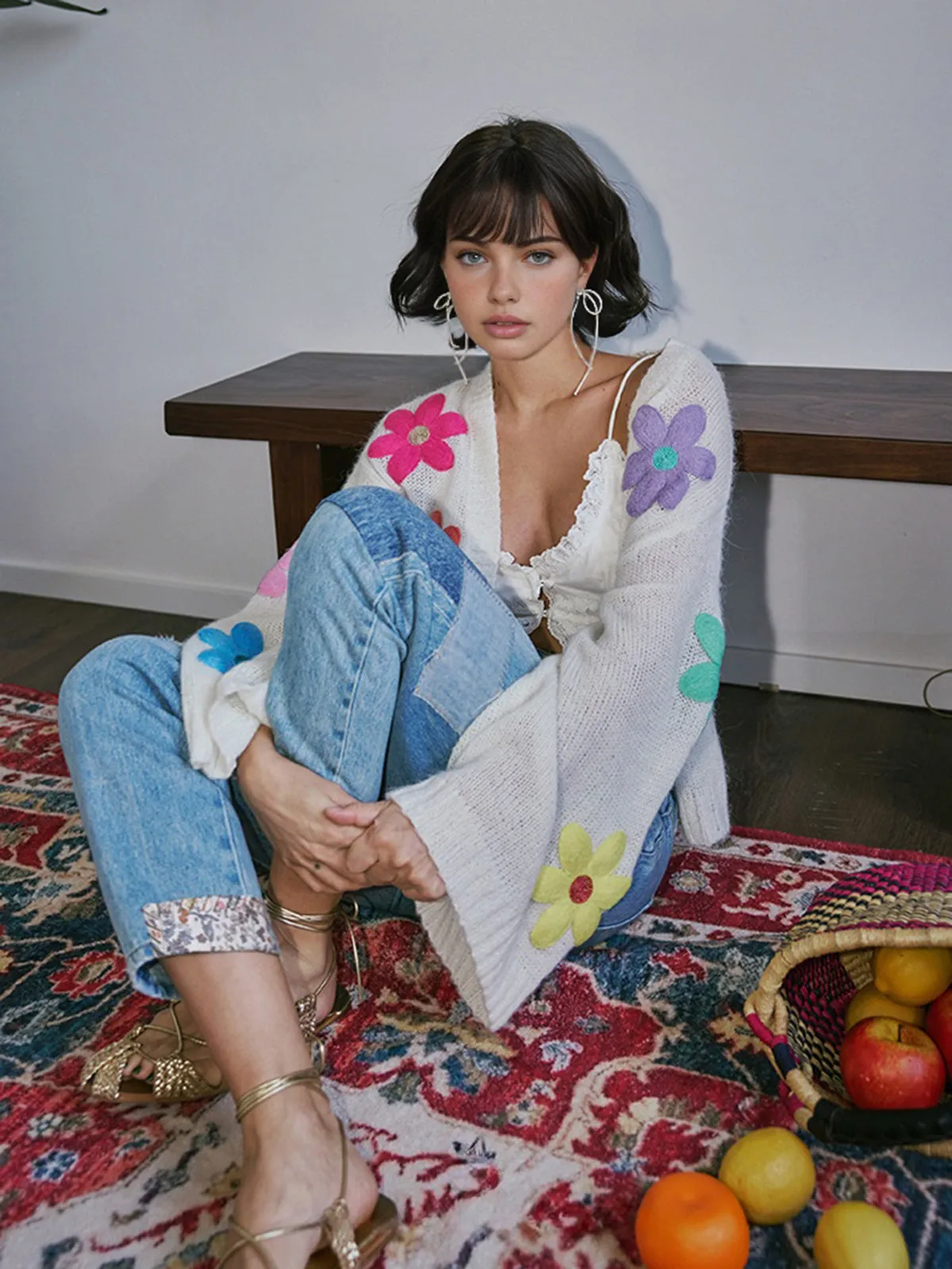 Wool-Blend Colorful Flower Cardigan sold by COMMENSE product image thumbnail 2