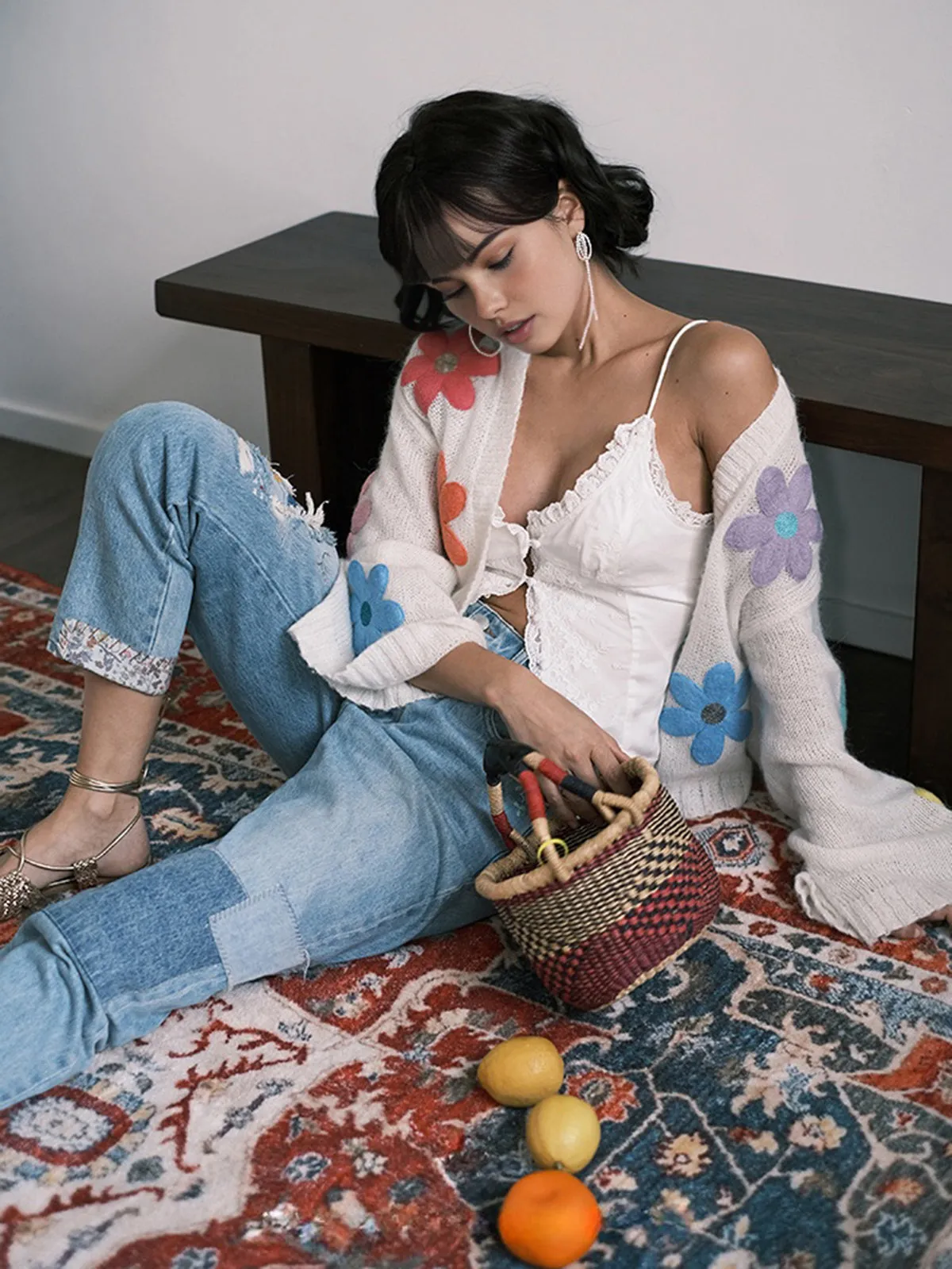 Wool-Blend Colorful Flower Cardigan sold by COMMENSE product image thumbnail 3