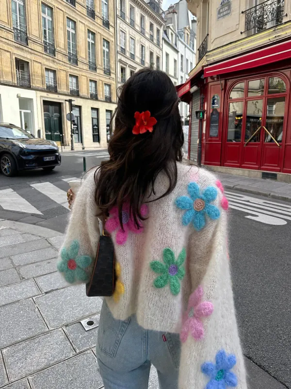 Wool-Blend Colorful Flower Cardigan sold by COMMENSE