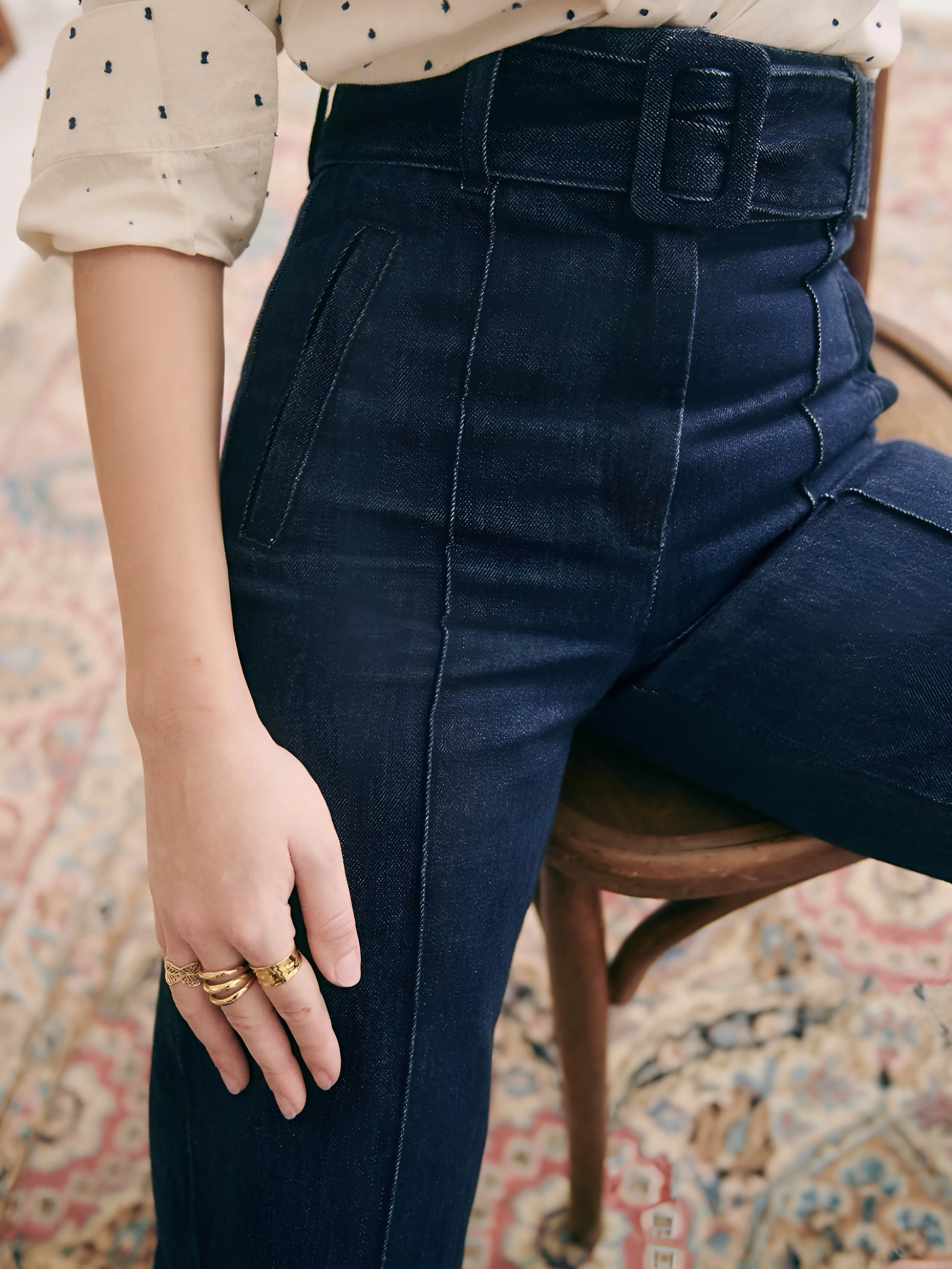 Piping Belted Decor Straight Jeans sold by COMMENSE product image thumbnail 2