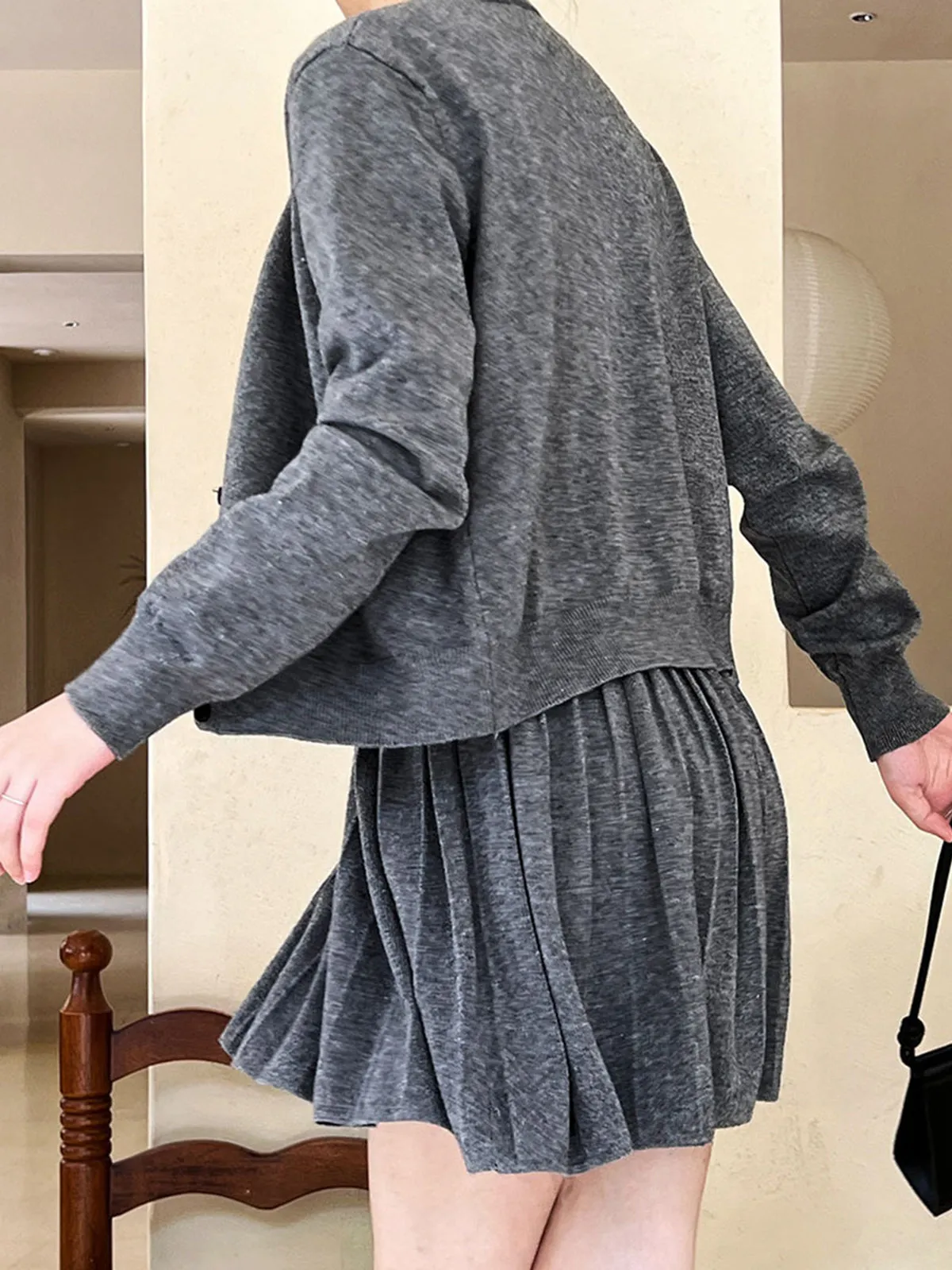 Crew Neck Pleated Belted Skirt Set sold by COMMENSE product image thumbnail 5