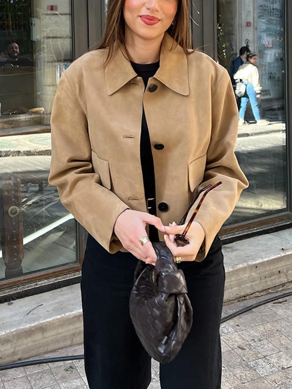 Suede Effect Soft Button Lapel Jacket sold by COMMENSE product image thumbnail 4