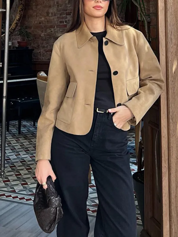Suede Soft Button Lapel Jacket sold by COMMENSE