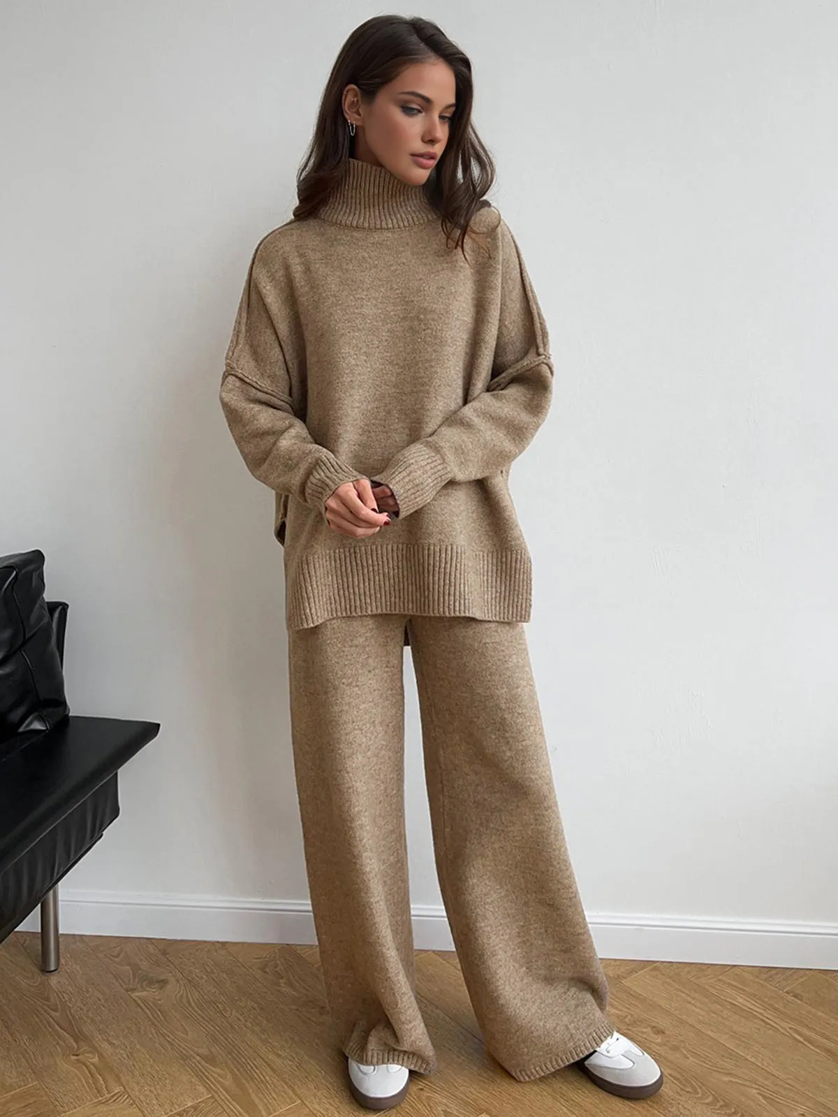 Plain Turtleneck Knit Pants Set sold by COMMENSE product image thumbnail 4