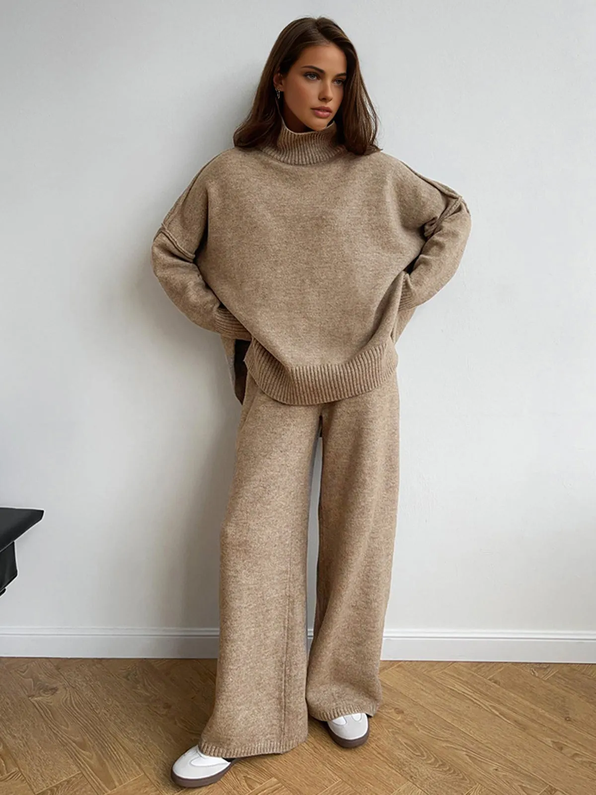 Plain Turtleneck Knit Pants Set sold by COMMENSE product image thumbnail 2
