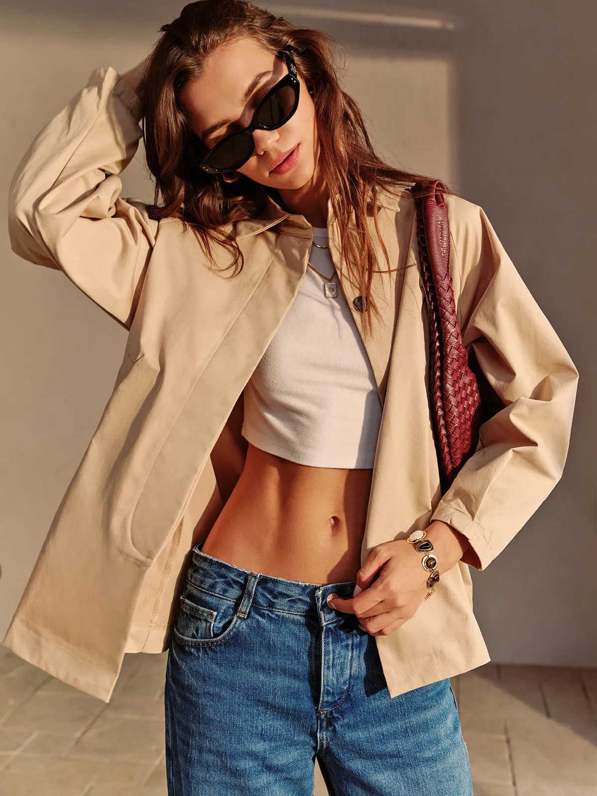 Button Down Lapel Trench Coat sold by COMMENSE