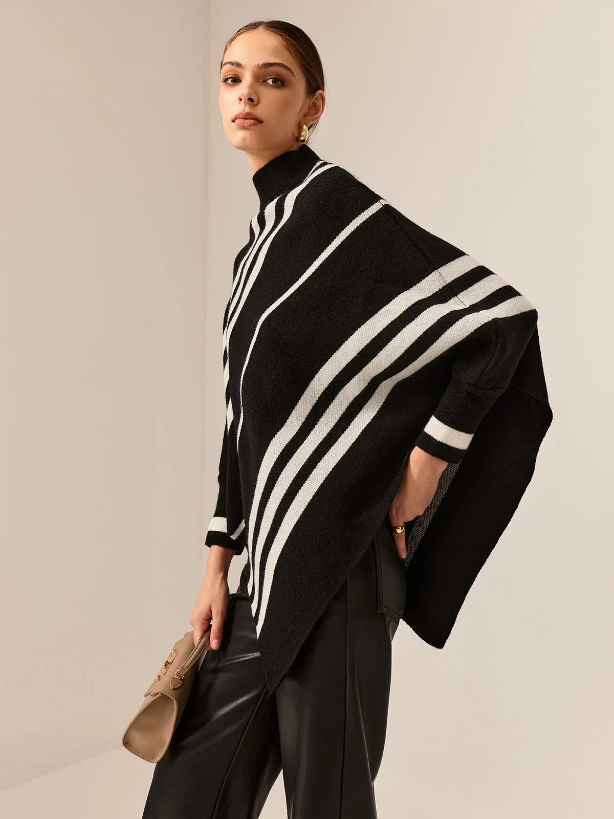 Mock Neck Contrast Binding Sweater sold by COMMENSE