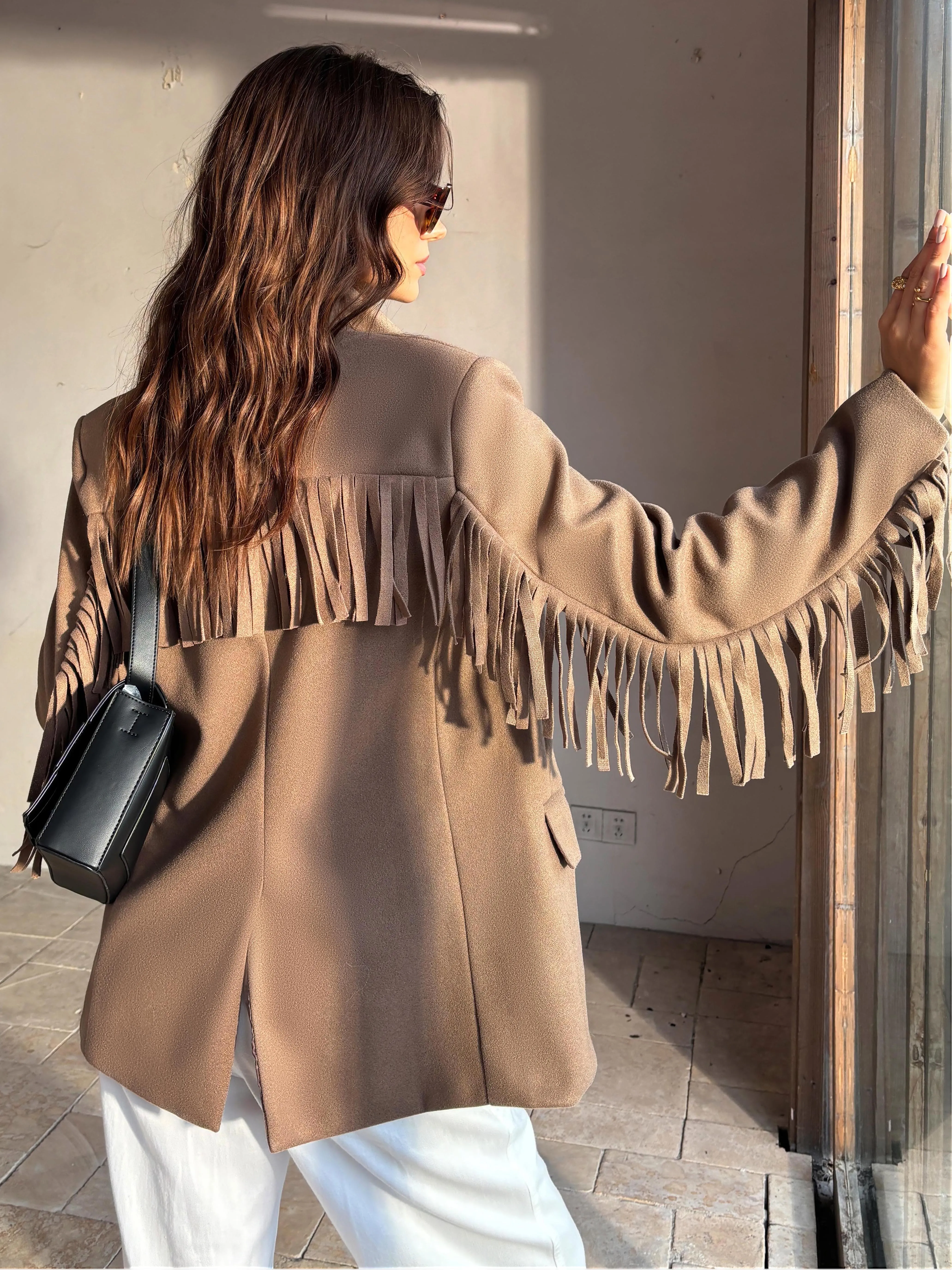 Tassel Design Slit Piping Blazer sold by COMMENSE