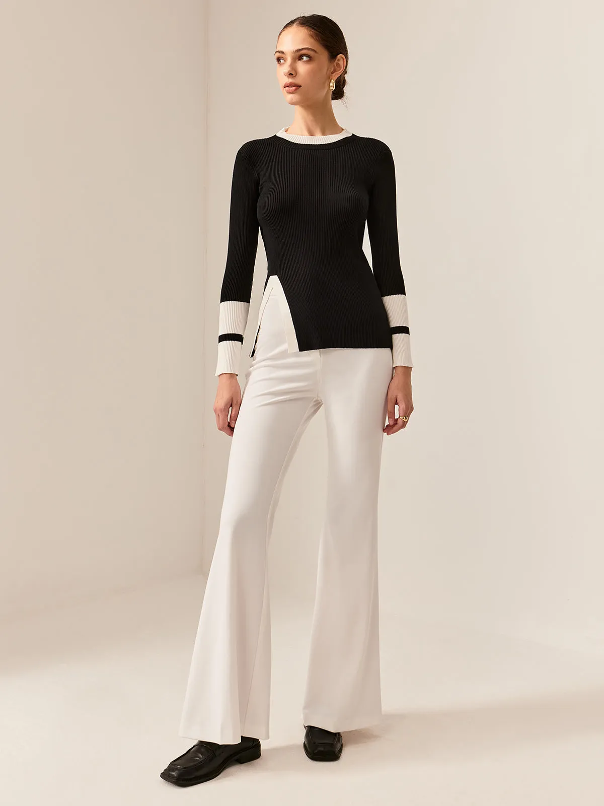 Contrast Trim Slit Stretch Knit Top sold by COMMENSE product image thumbnail 2