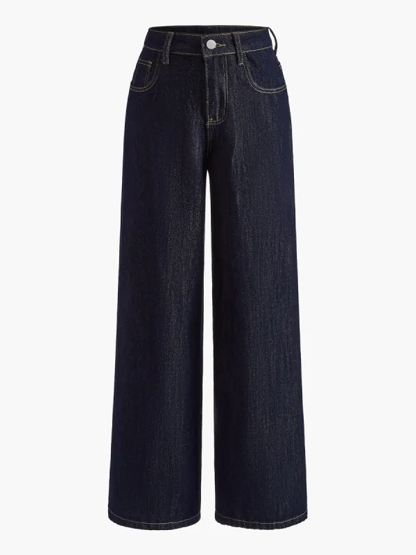 Vintage Wide-Leg Denim Pants sold by COMMENSE