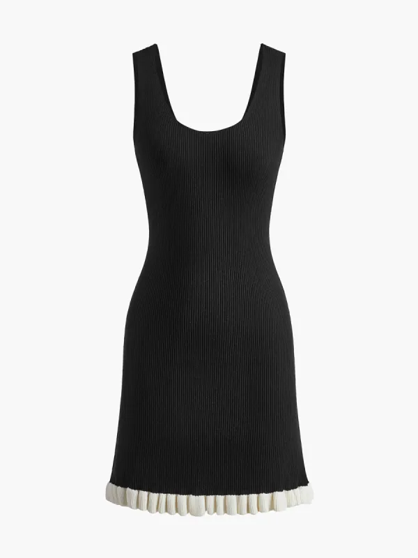 Contrast Ruffle Sleeveless Sweater Dress sold by COMMENSE
