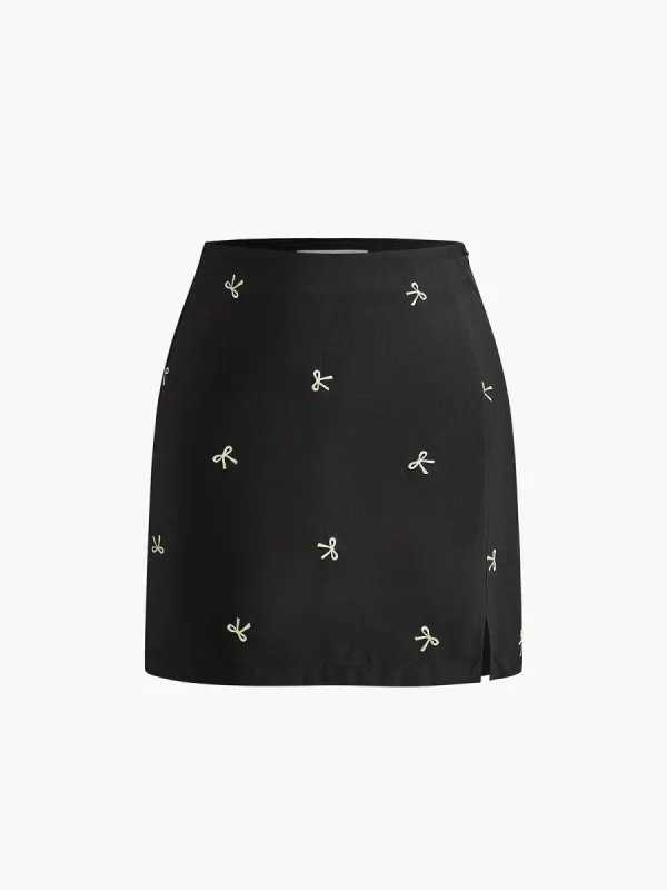 Bow Detail Zipper A Line Skirt sold by COMMENSE