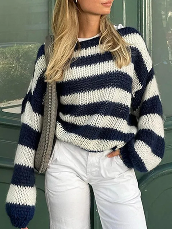 Crew Neck Striped Soft Sweater sold by COMMENSE