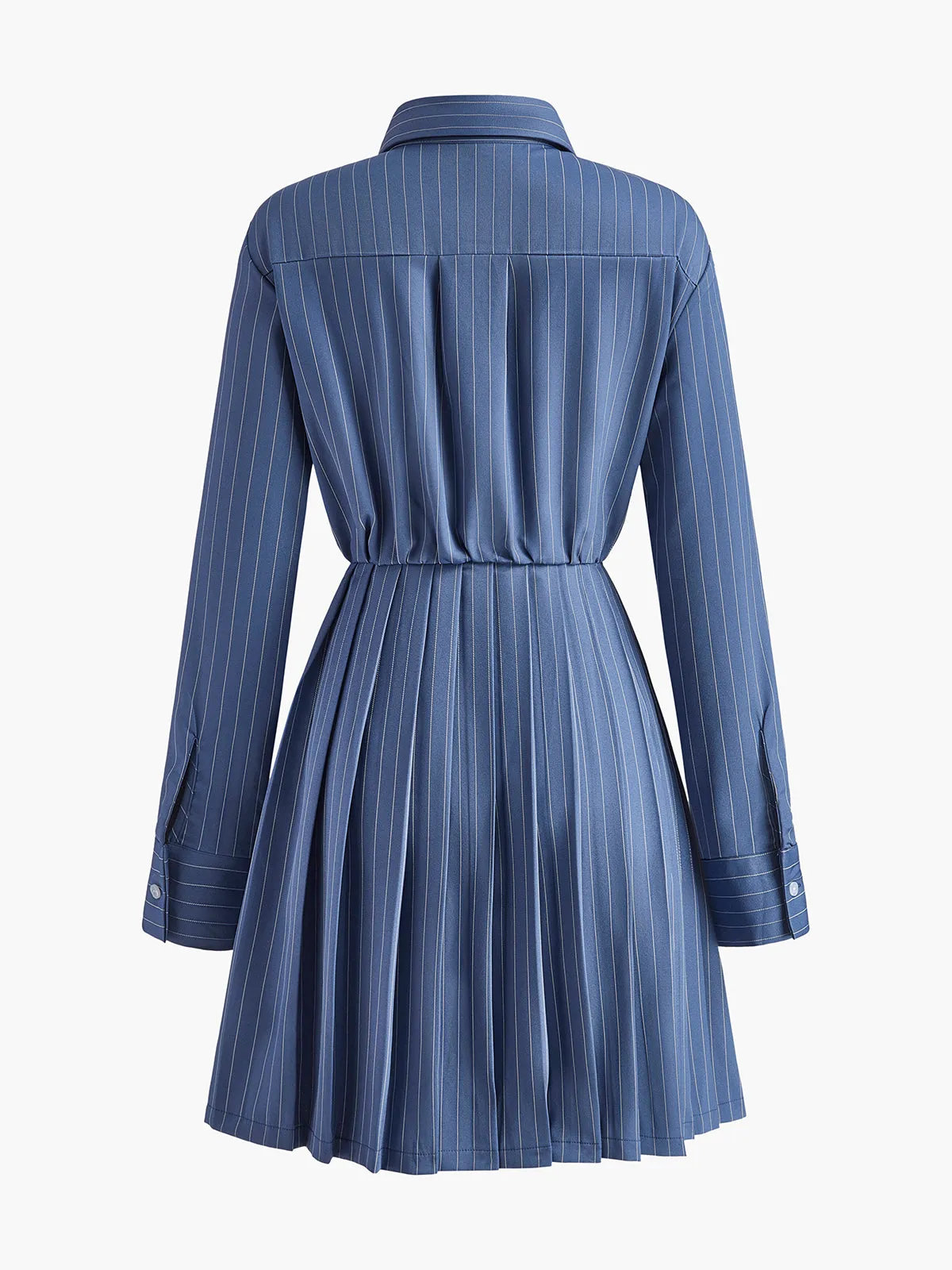 Asymmetrical Pinstripe Pleated Lapel Dress sold by COMMENSE product image thumbnail 4