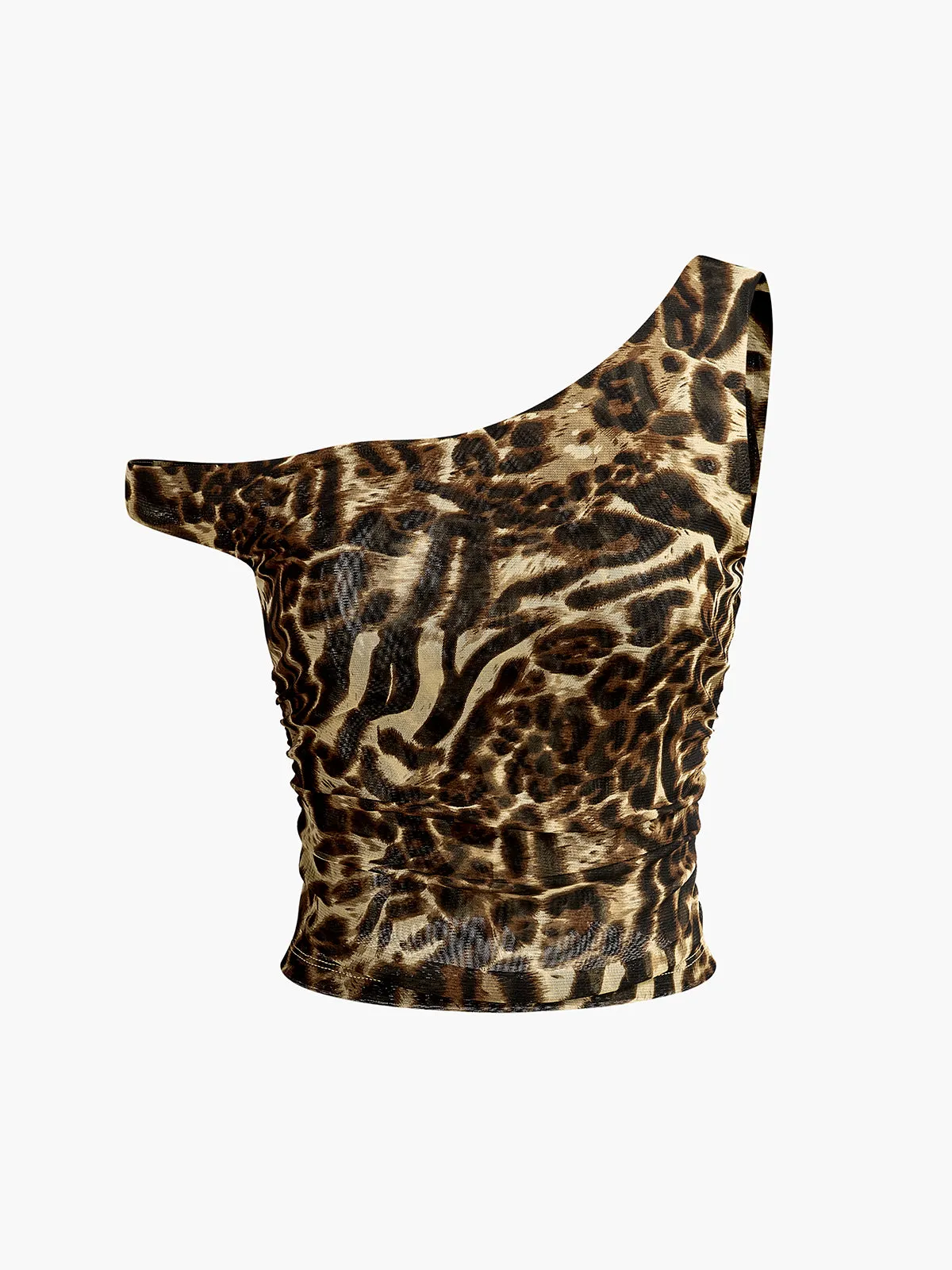 Asymmetrical Neck Leopard Printed Blouse sold by COMMENSE