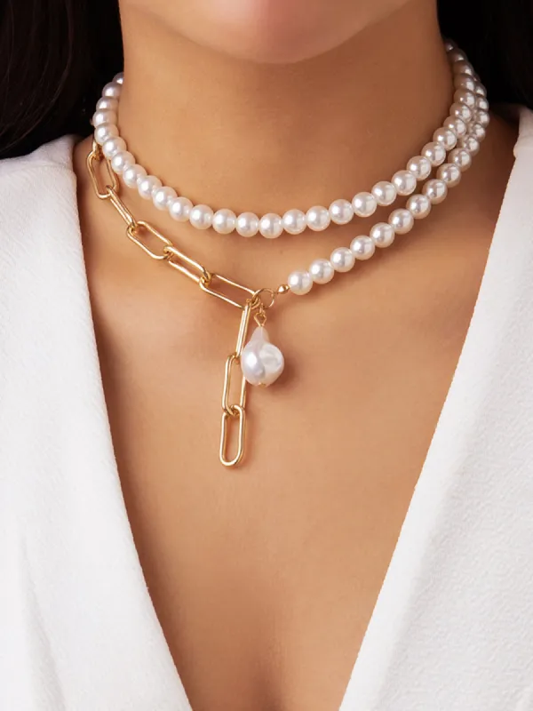 Baroque Pearl Beaded Chain Necklace sold by COMMENSE