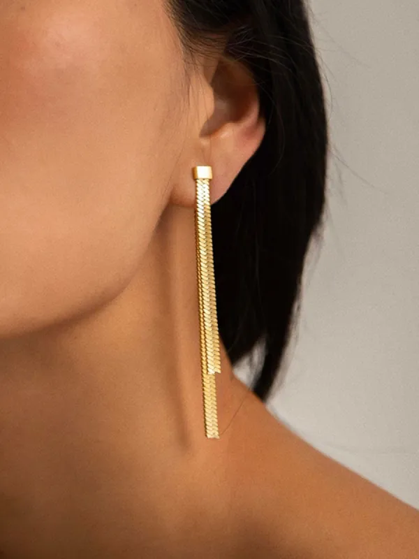 Golden Snake Chain Tassel Earrings sold by COMMENSE
