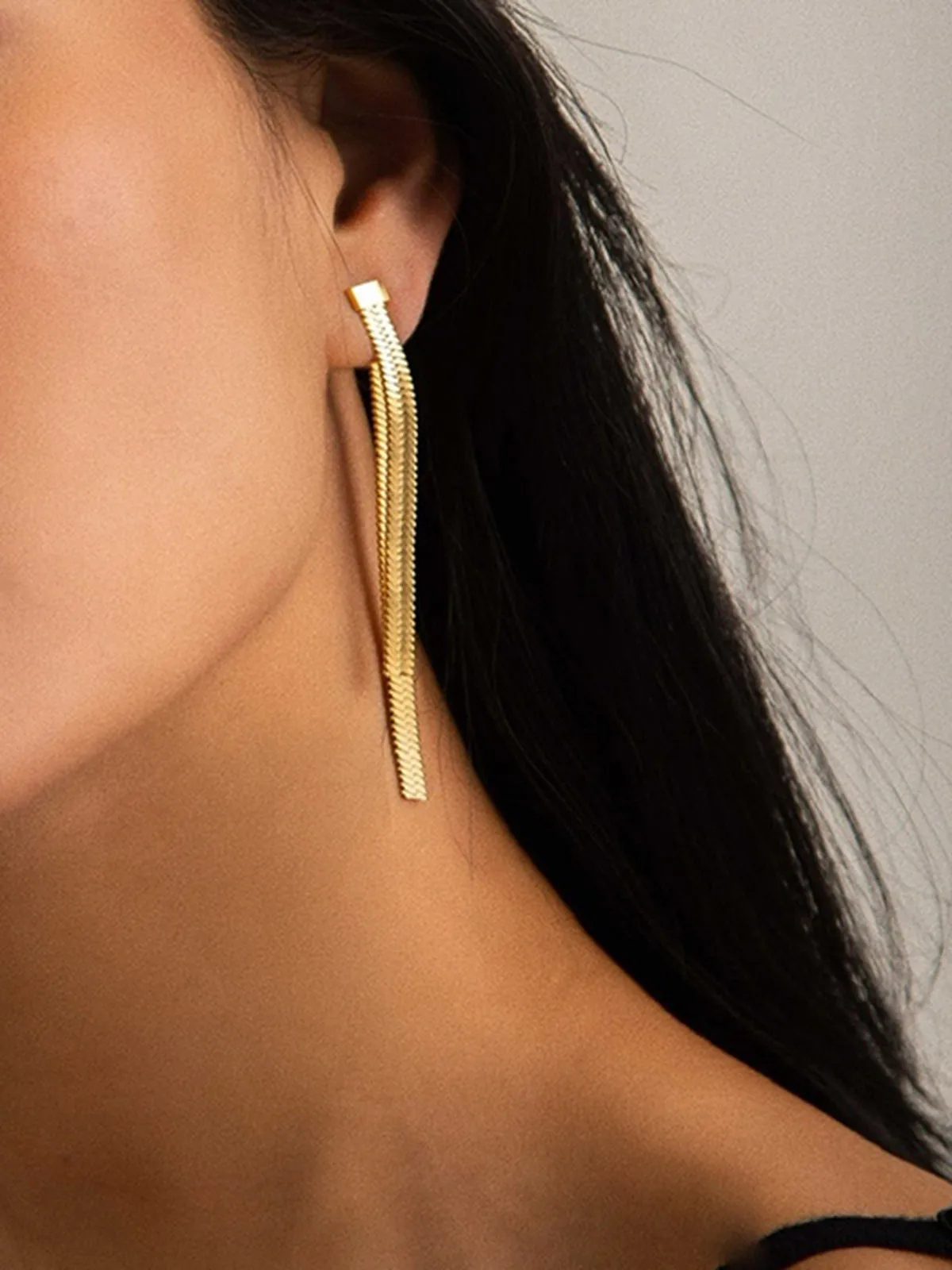 Golden Snake Chain Tassel Earrings sold by COMMENSE product image thumbnail 2