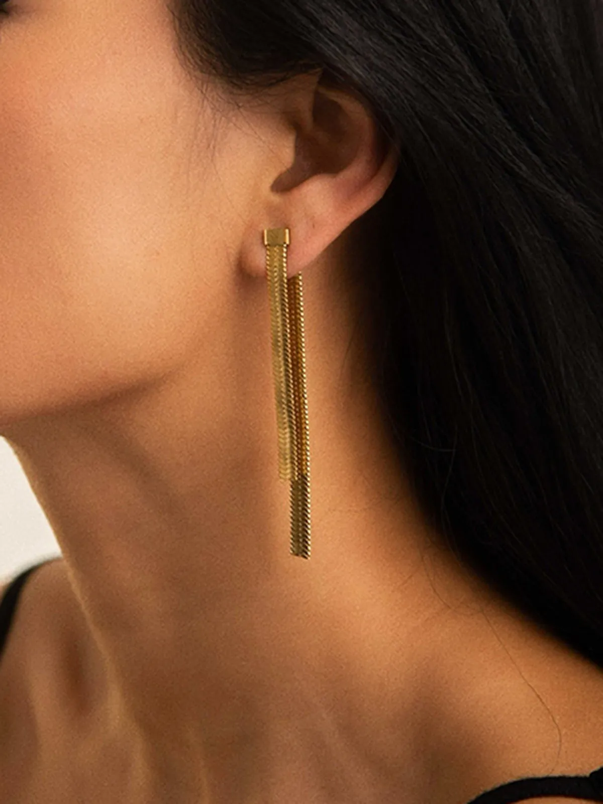 Golden Snake Chain Tassel Earrings sold by COMMENSE product image thumbnail 3