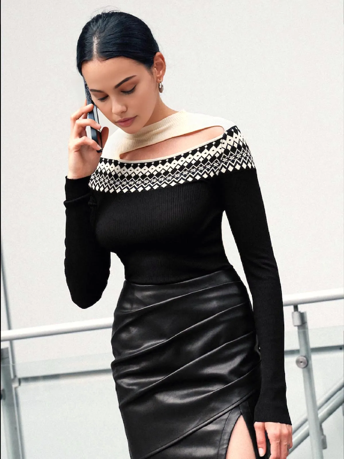 Two Tone Cutout Slim Sweater sold by COMMENSE product image thumbnail 4