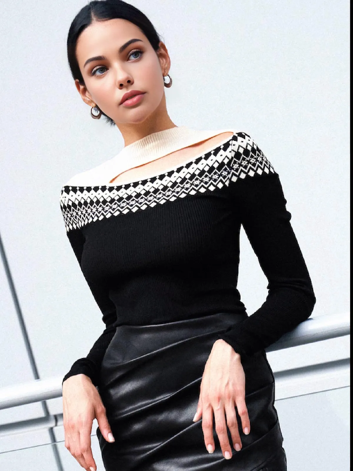 Two Tone Cutout Slim Sweater sold by COMMENSE product image thumbnail 5