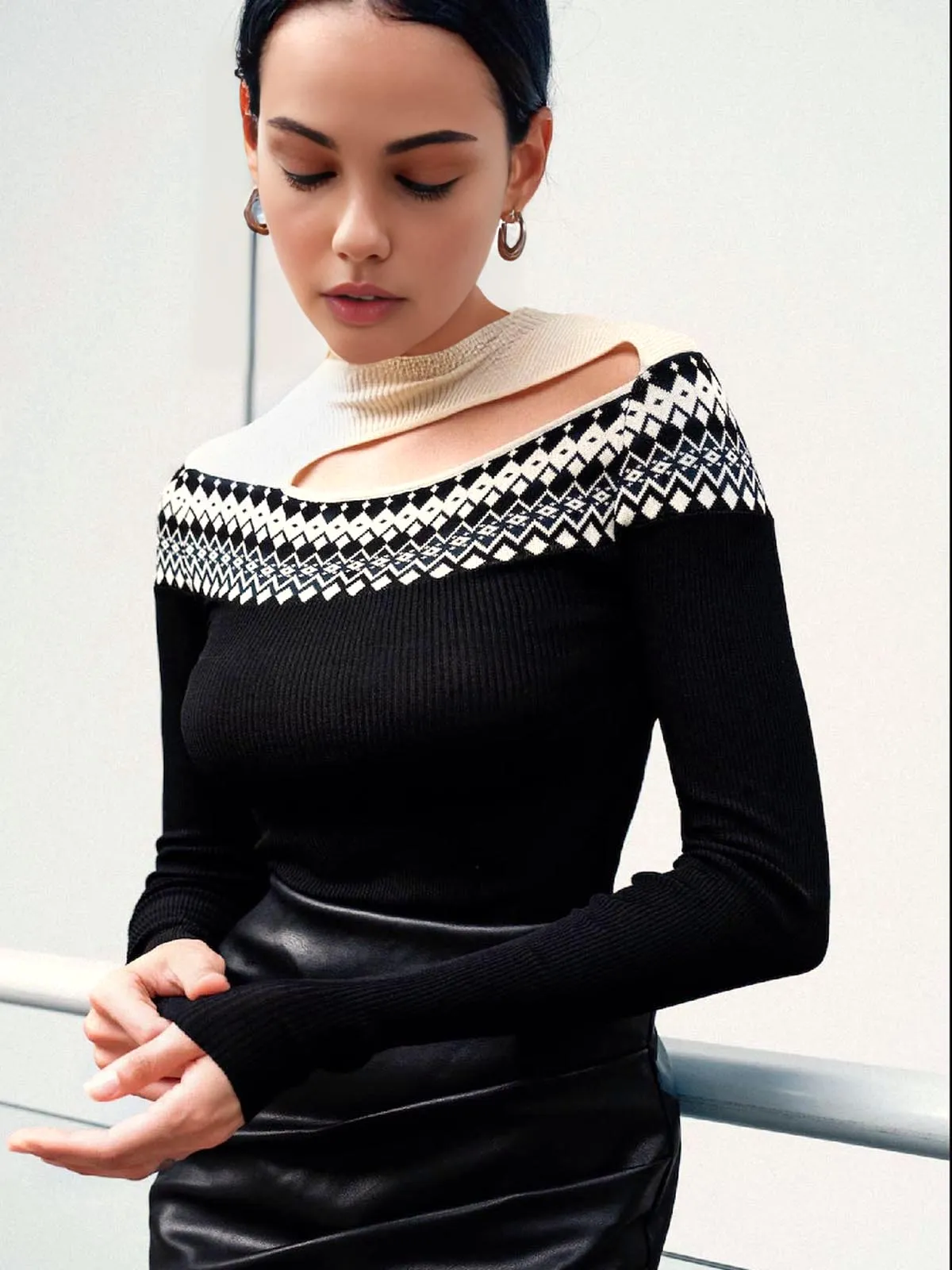 Two Tone Cutout Slim Sweater sold by COMMENSE product image thumbnail 2